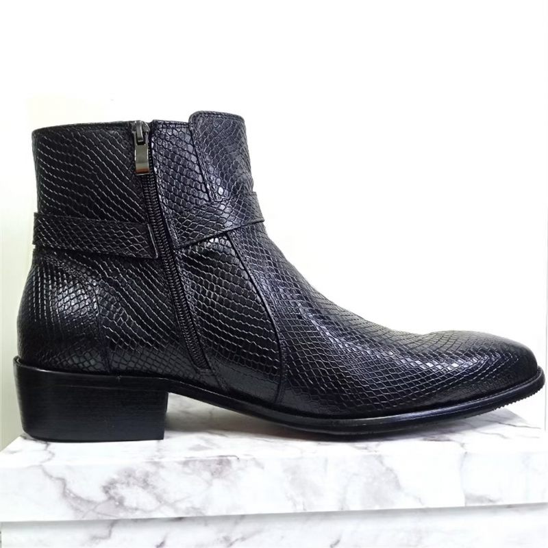 Botas Masculinas Cano Curto Genuínas Com Bico Pontiagudo - Preto