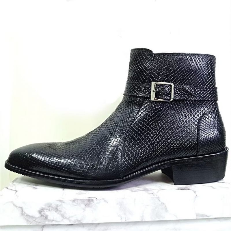 Botas Masculinas Cano Curto Genuínas Com Bico Pontiagudo - Preto