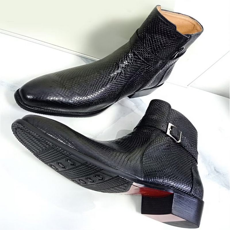 Botas Masculinas Cano Curto Genuínas Com Bico Pontiagudo - Preto