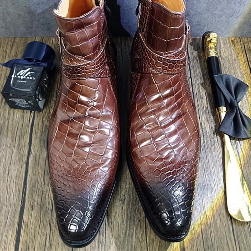 Botas Masculinas Cano Curto Genuínas Com Bico Pontiagudo - Marrom