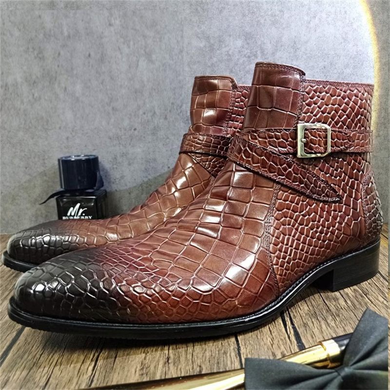 Botas Masculinas Cano Curto Genuínas Com Bico Pontiagudo - Marrom