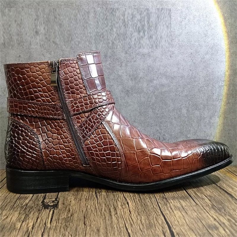 Botas Masculinas Cano Curto Genuínas Com Bico Pontiagudo - Marrom