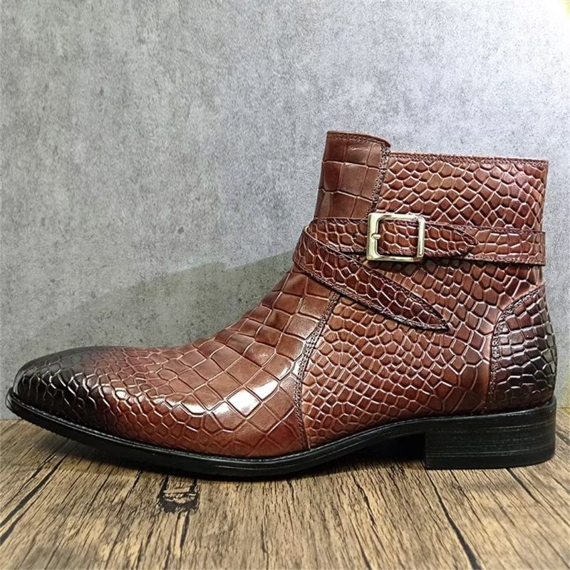 Botas Masculinas Cano Curto Genuínas Com Bico Pontiagudo - Marrom