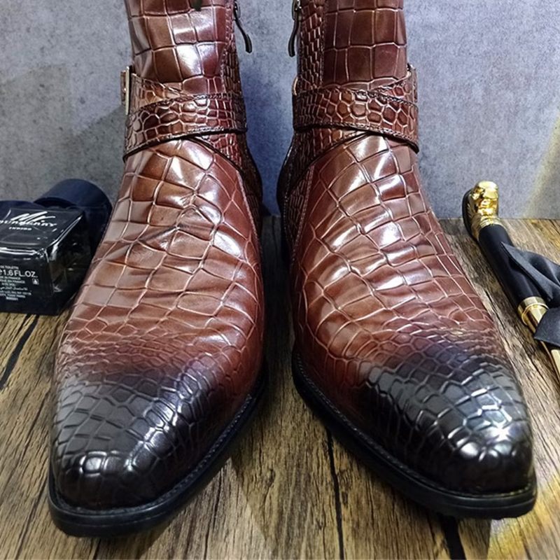 Botas Masculinas Cano Curto Genuínas Com Bico Pontiagudo - Marrom