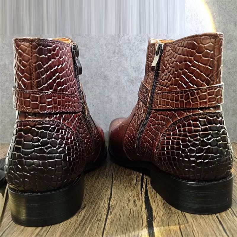 Botas Masculinas Cano Curto Genuínas Com Bico Pontiagudo - Marrom