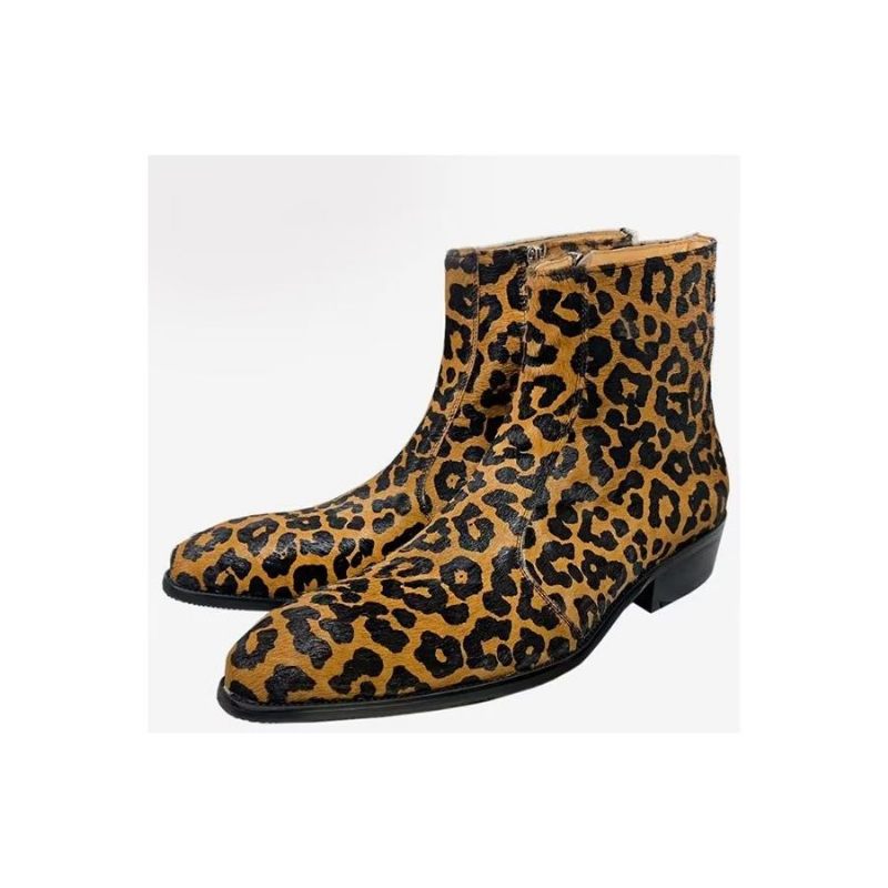 Botas Masculinas Cano Curto Genuínas Com Bico Pontiagudo - Leopardo