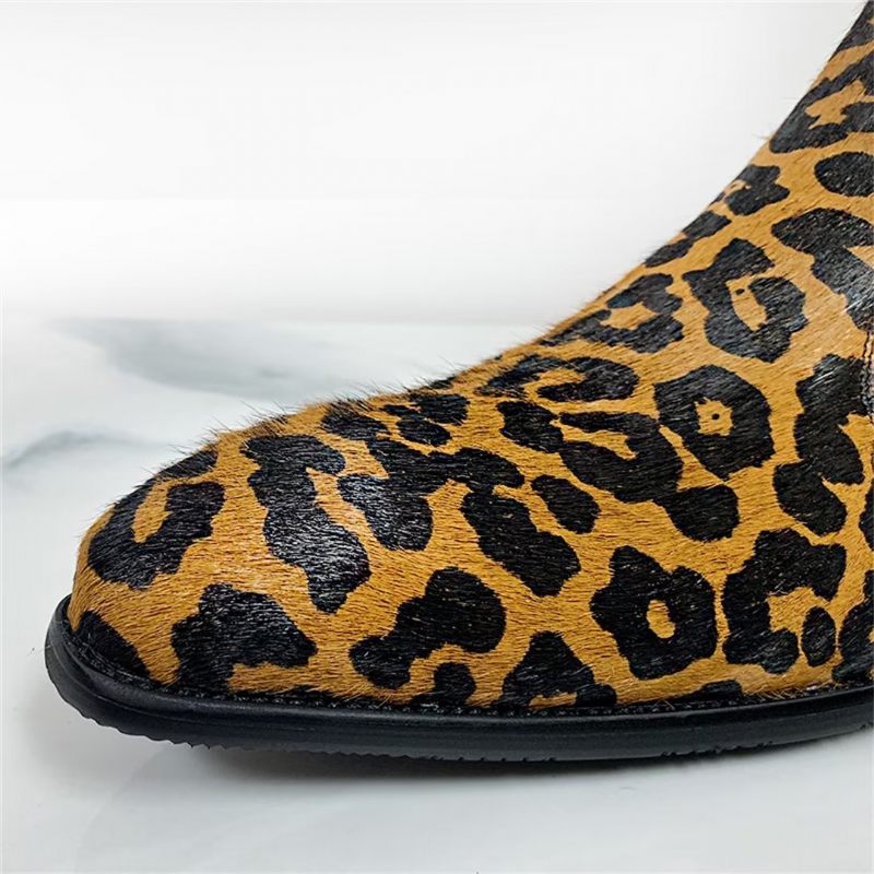 Botas Masculinas Cano Curto Genuínas Com Bico Pontiagudo - Leopardo