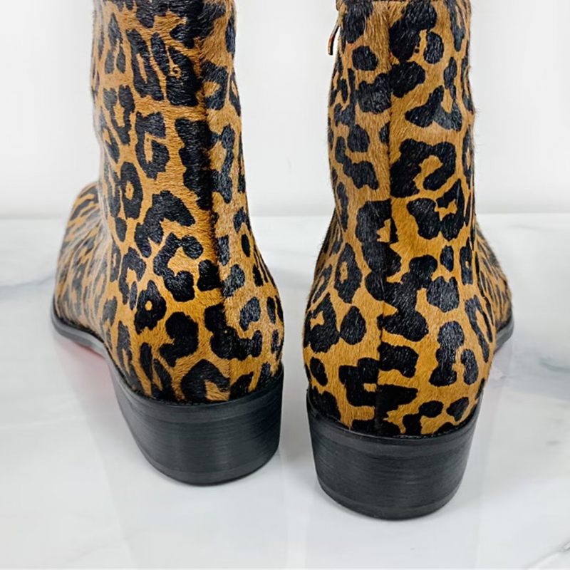 Botas Masculinas Cano Curto Genuínas Com Bico Pontiagudo - Leopardo