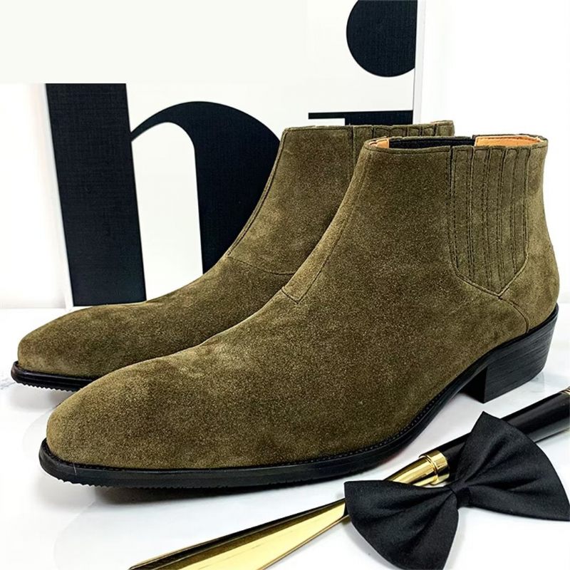 Botas Masculinas Cano Curto Genuínas Com Bico Pontiagudo - Verde