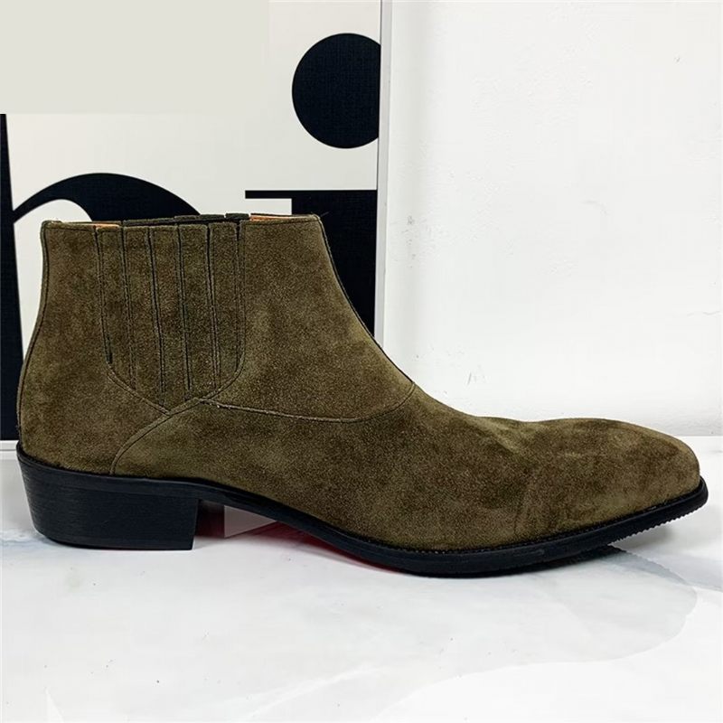 Botas Masculinas Cano Curto Genuínas Com Bico Pontiagudo - Verde