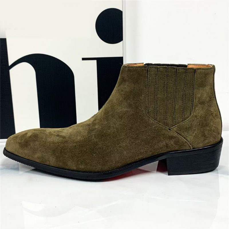 Botas Masculinas Cano Curto Genuínas Com Bico Pontiagudo - Verde