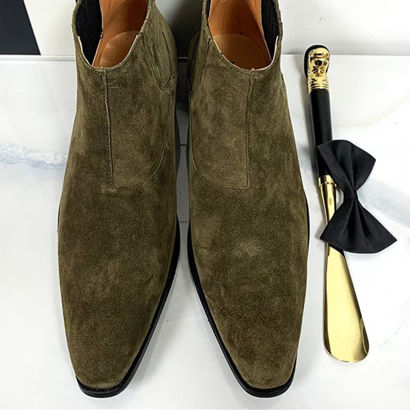 Botas Masculinas Cano Curto Genuínas Com Bico Pontiagudo - Verde