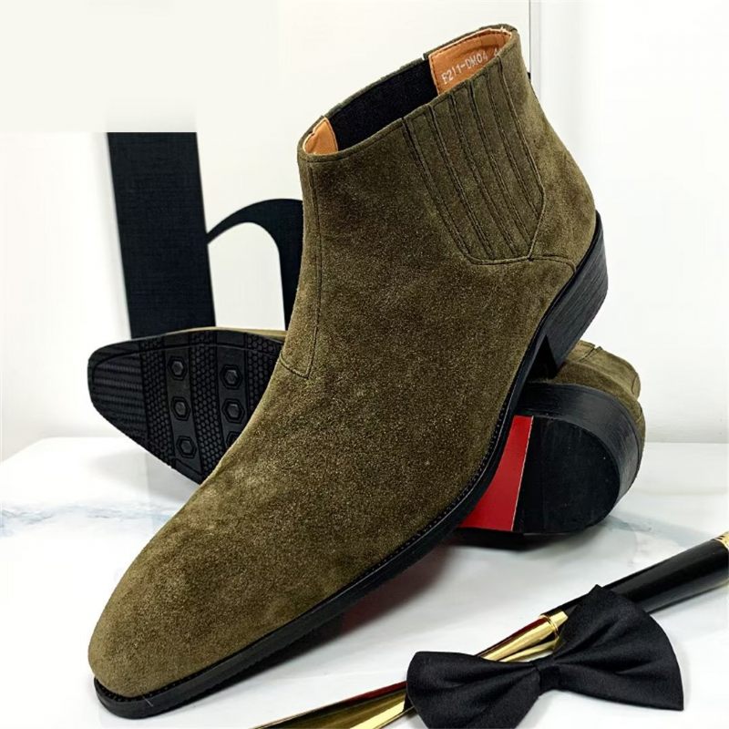 Botas Masculinas Cano Curto Genuínas Com Bico Pontiagudo - Verde