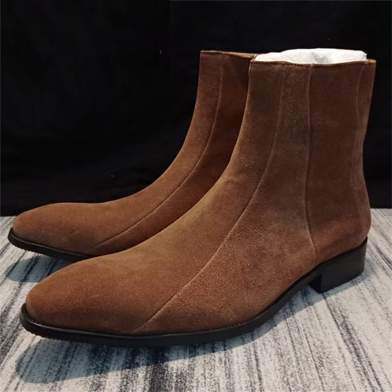 Botas Masculinas Cano Curto Genuínas Com Bico Pontiagudo - Café