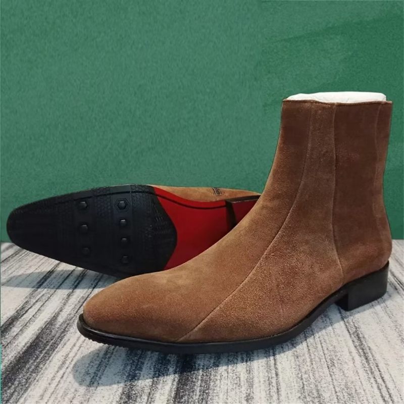 Botas Masculinas Cano Curto Genuínas Com Bico Pontiagudo - Café