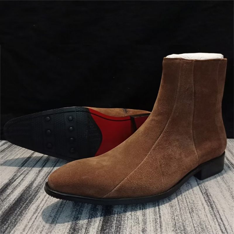 Botas Masculinas Cano Curto Genuínas Com Bico Pontiagudo - Café