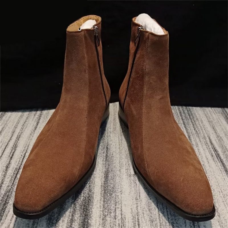 Botas Masculinas Cano Curto Genuínas Com Bico Pontiagudo - Café