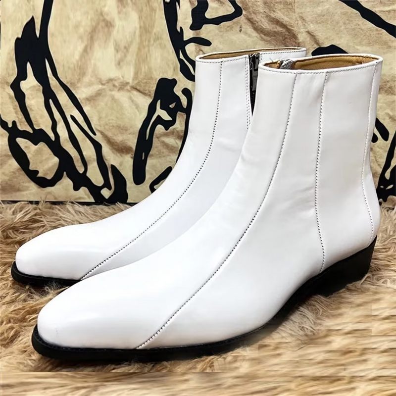 Botas Masculinas Cano Curto Genuínas Com Bico Pontiagudo - Branco