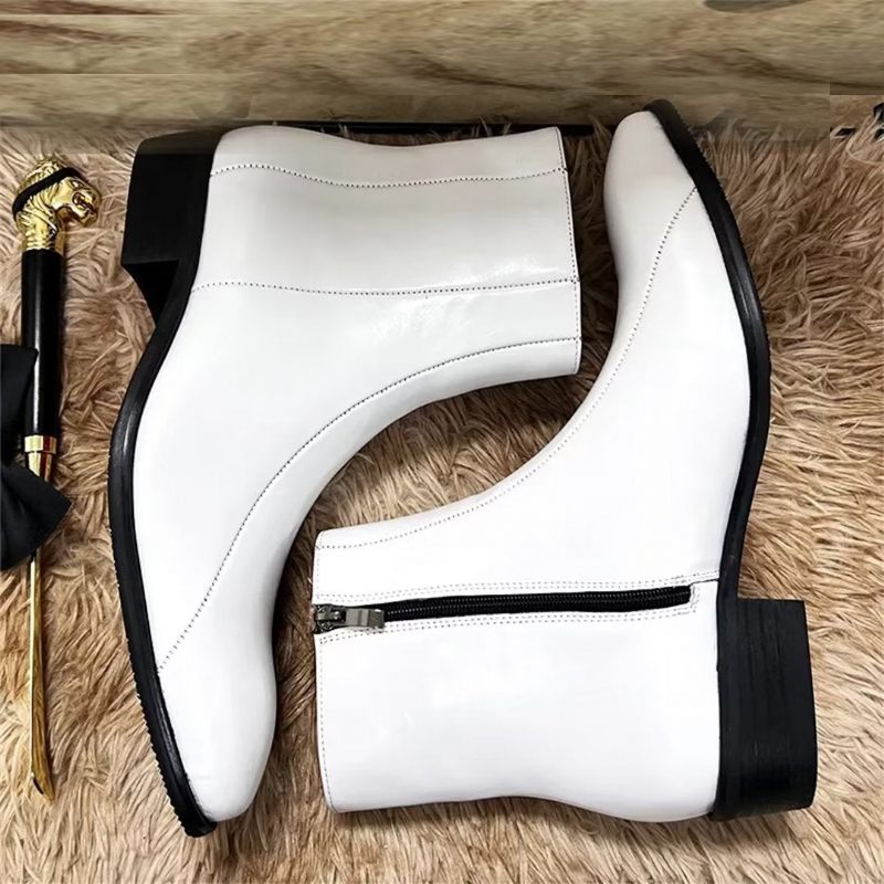 Botas Masculinas Cano Curto Genuínas Com Bico Pontiagudo - Branco