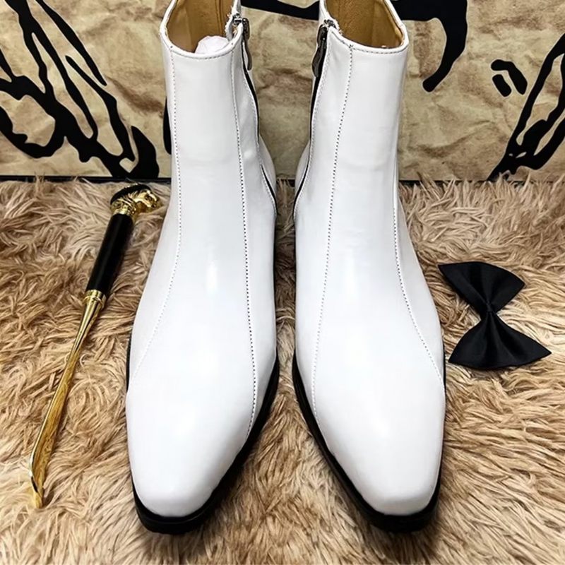 Botas Masculinas Cano Curto Genuínas Com Bico Pontiagudo - Branco