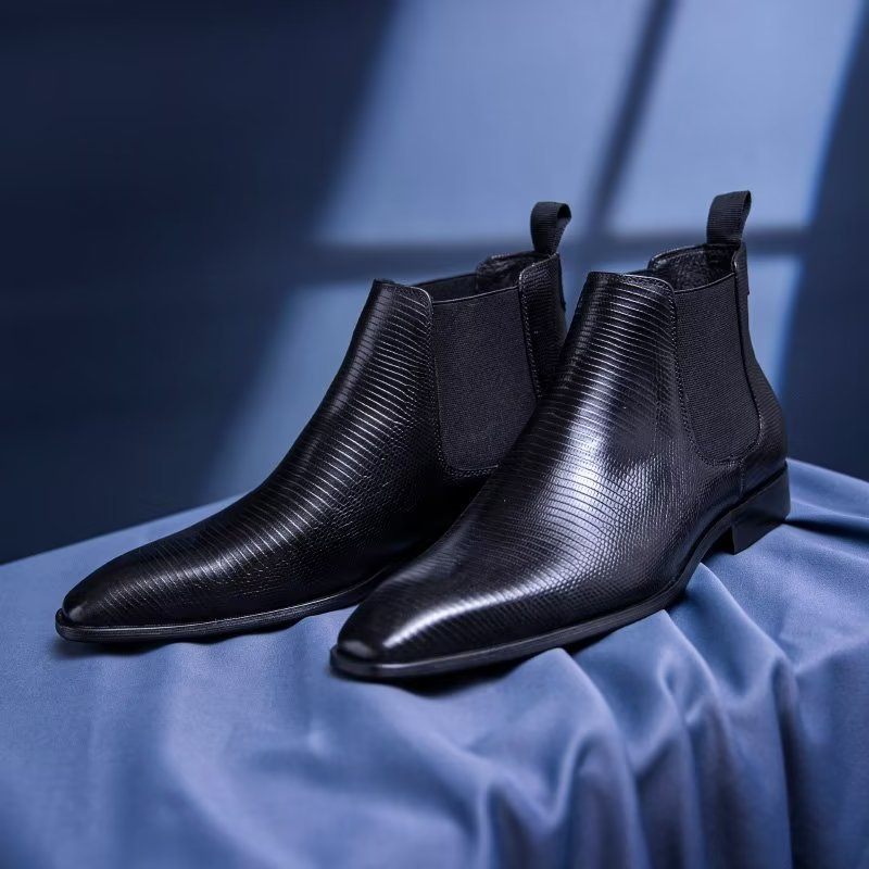 Botas Masculinas Chelsea Com Forro Pele Exótica - Preto