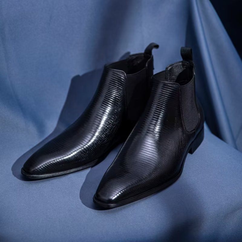 Botas Masculinas Chelsea Com Forro Pele Exótica - Preto