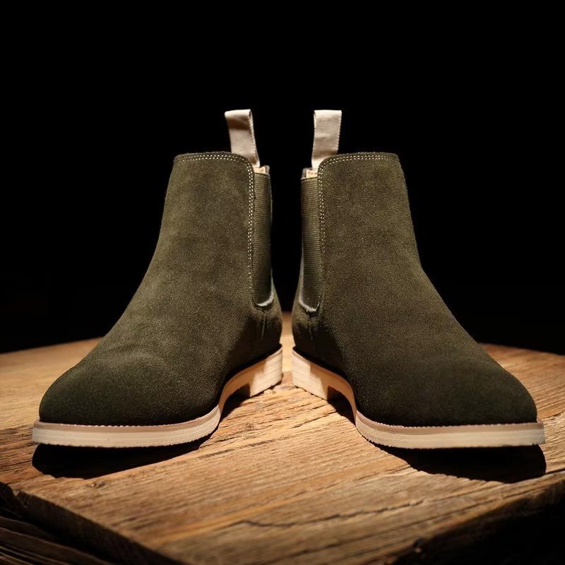 Botas Masculinas Chic Rome Com Relevo Pontiagudo Chelsea - Verde