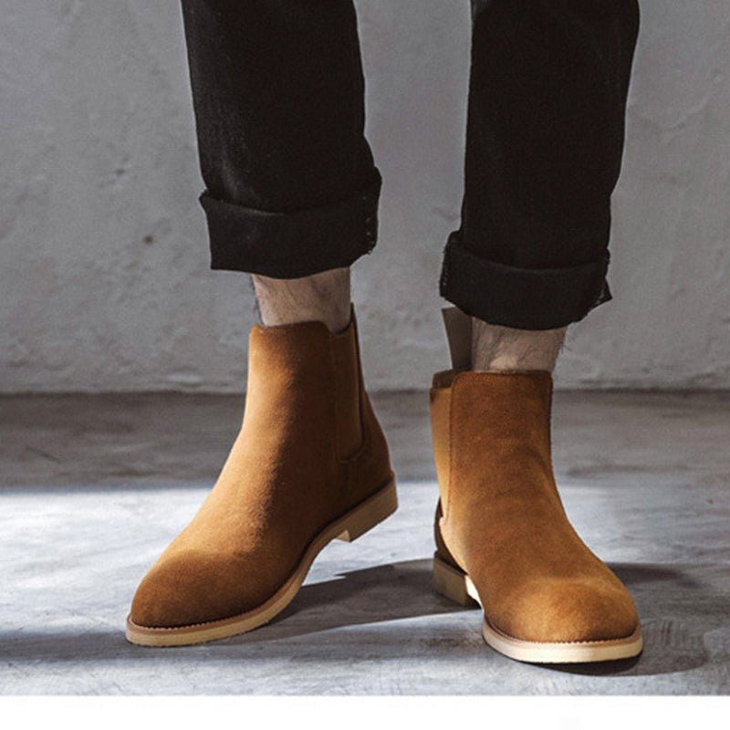 Botas Masculinas Chic Rome Com Relevo Pontiagudo Chelsea - Marrom