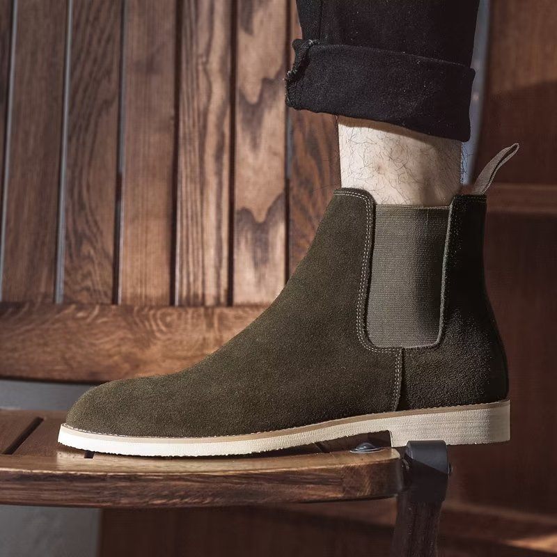 Botas Masculinas Chic Rome Com Relevo Pontiagudo Chelsea - Verde