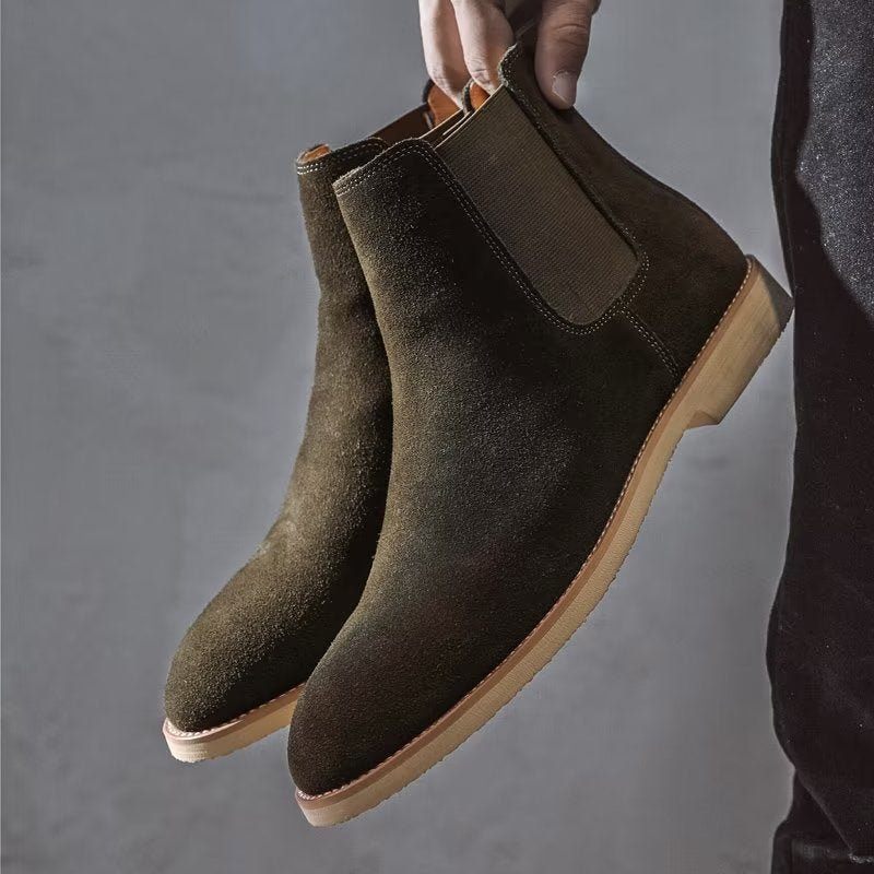 Botas Masculinas Chic Rome Com Relevo Pontiagudo Chelsea - Verde