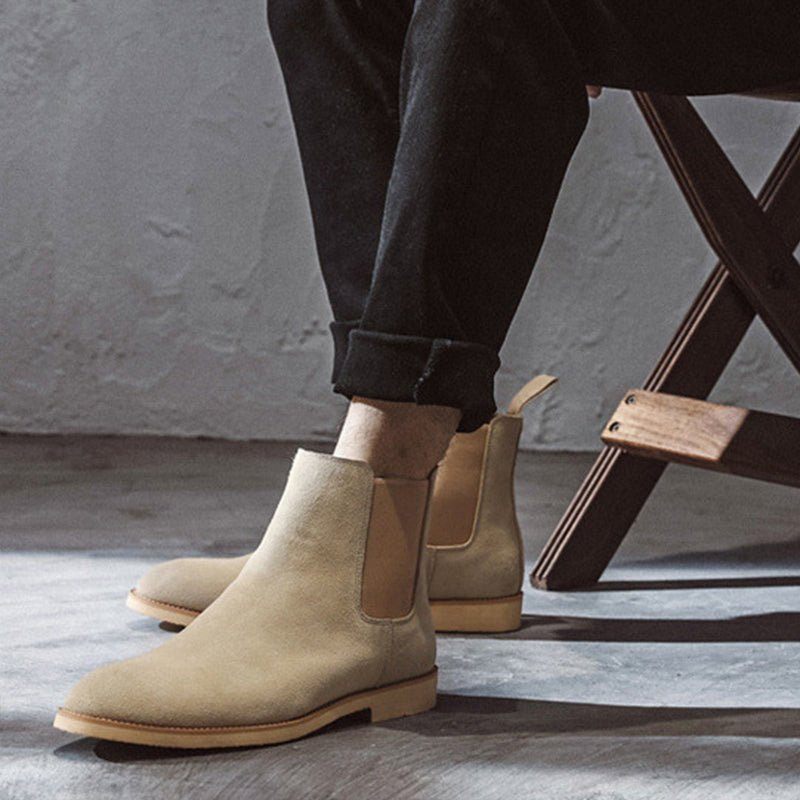 Botas Masculinas Chic Rome Com Relevo Pontiagudo Chelsea - Bege