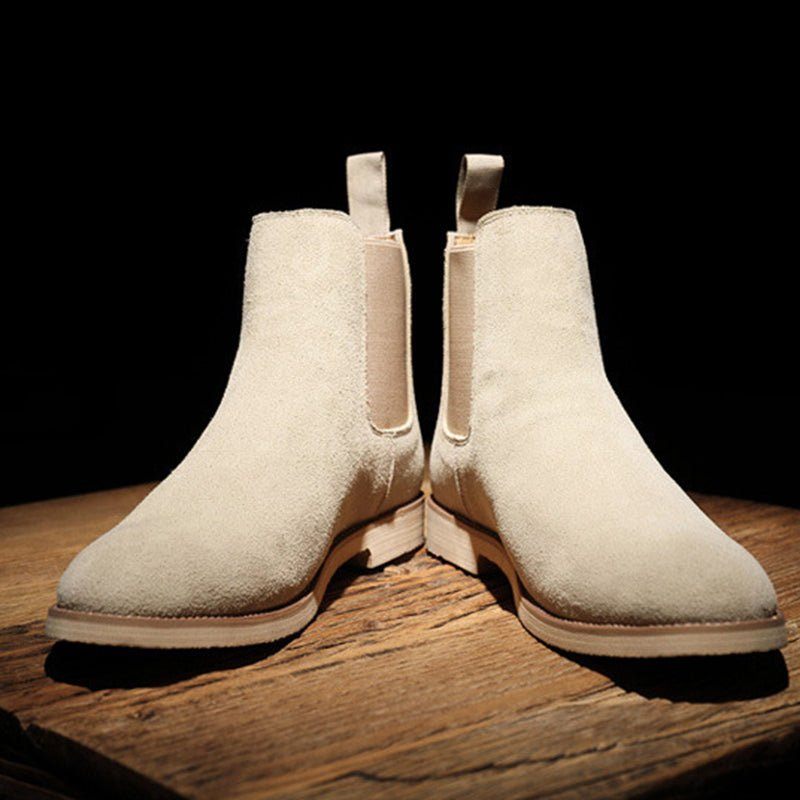 Botas Masculinas Chic Rome Com Relevo Pontiagudo Chelsea - Bege