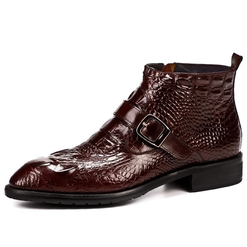 Botas Masculinas Chiques Com Alça Jacaré - Vermelho