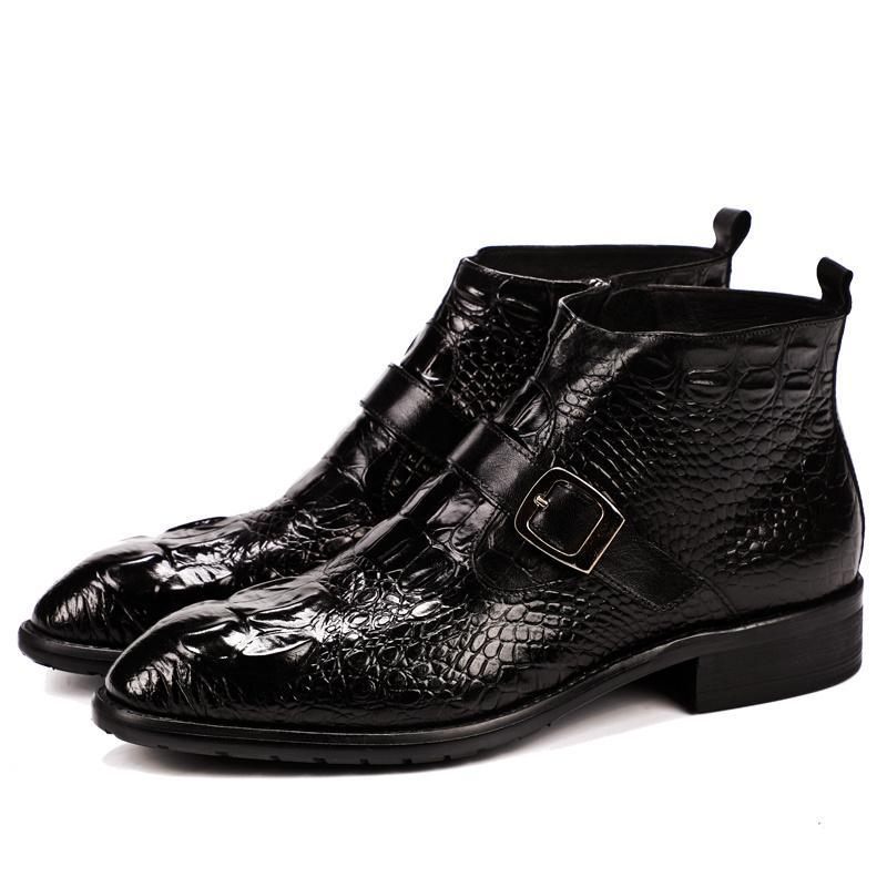 Botas Masculinas Chiques Com Alça Jacaré - Preto