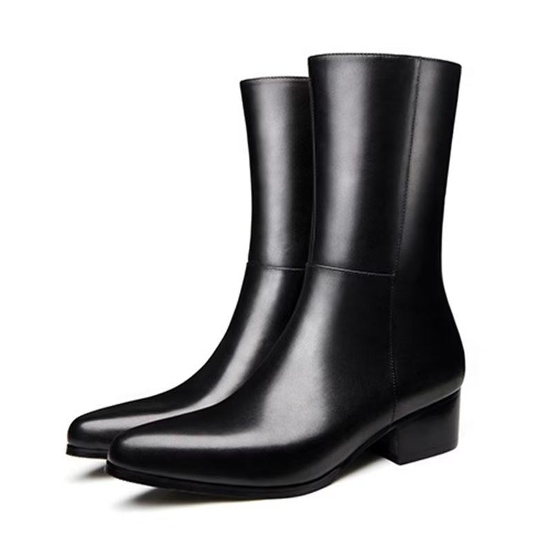 Botas Masculinas Chiques Com Bico Fino E Cano Médio - Preto