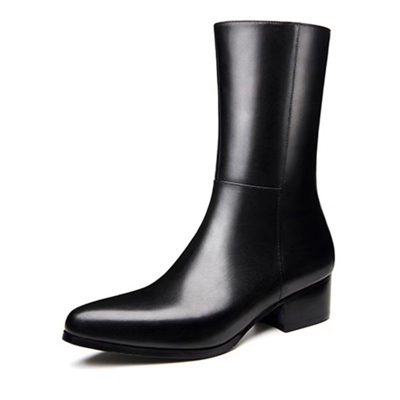 Botas Masculinas Chiques Com Bico Fino E Cano Médio - Preto