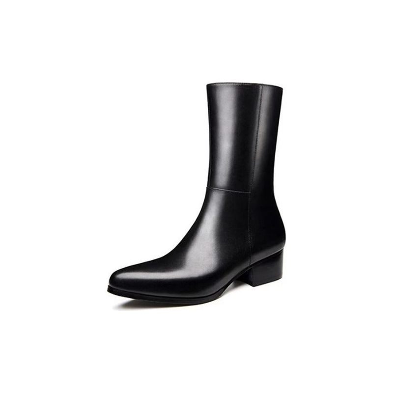 Botas Masculinas Chiques Com Bico Fino E Cano Médio - Preto