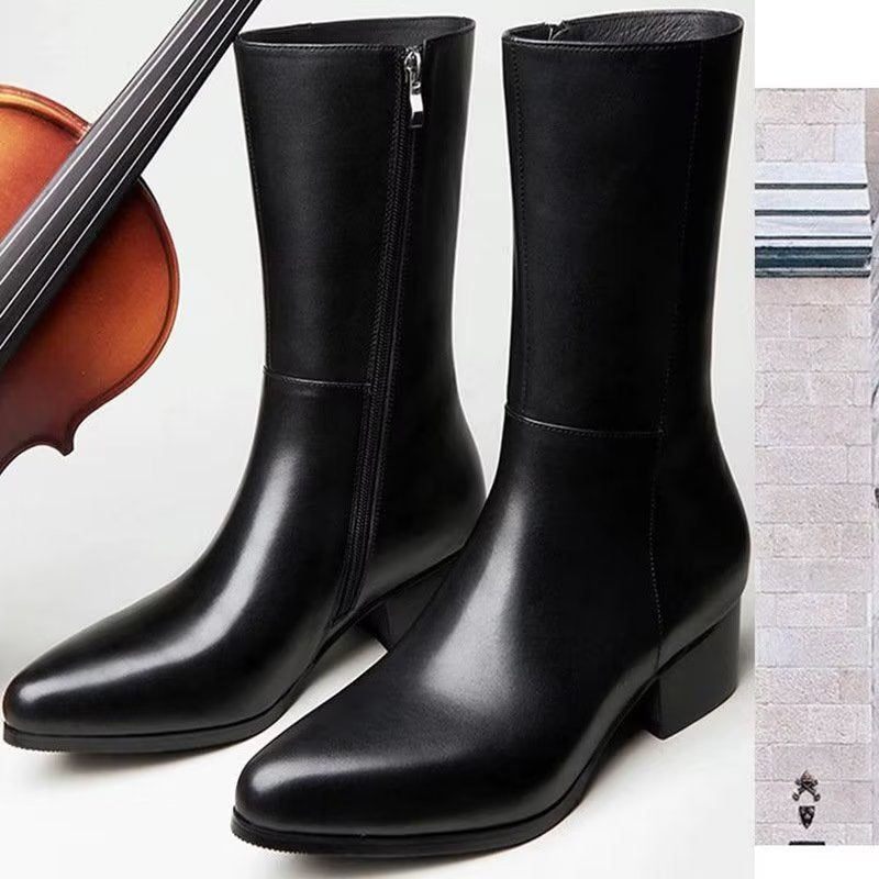 Botas Masculinas Chiques Com Bico Fino E Cano Médio - Preto