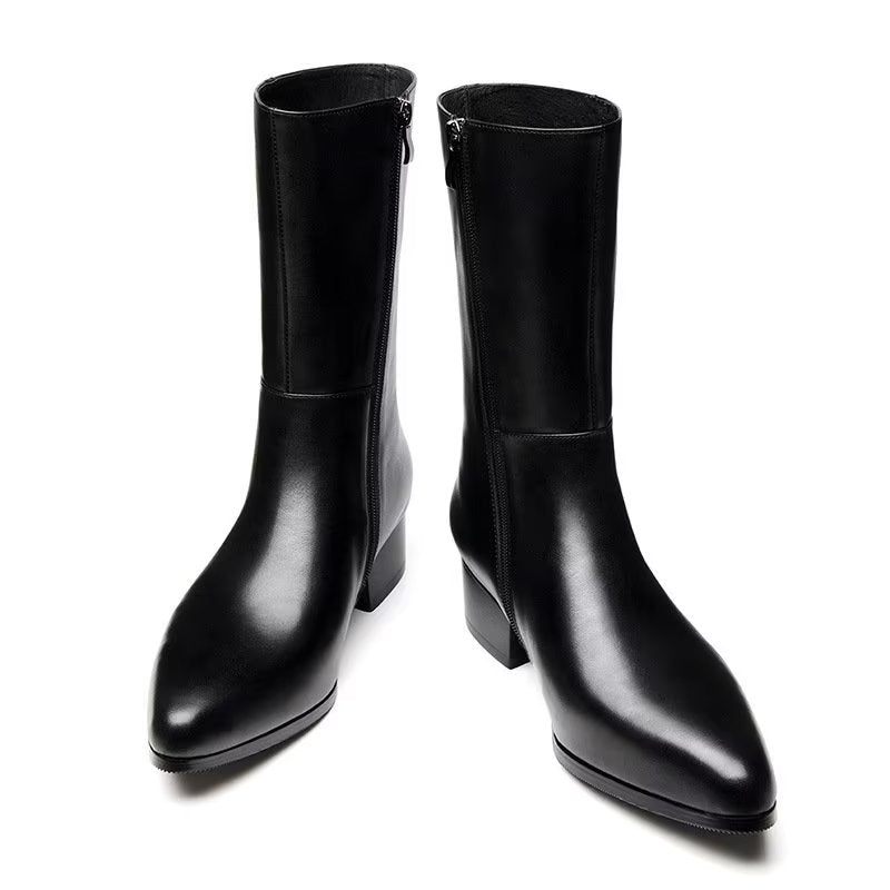 Botas Masculinas Chiques Com Bico Fino E Cano Médio - Preto