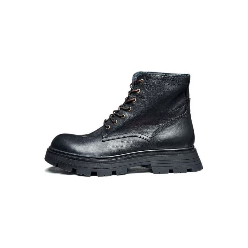 Botas Masculinas Chiques Com Bico Redondo E Cadarço - Preto