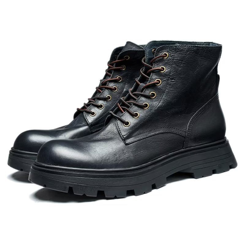 Botas Masculinas Chiques Com Bico Redondo E Cadarço - Preto