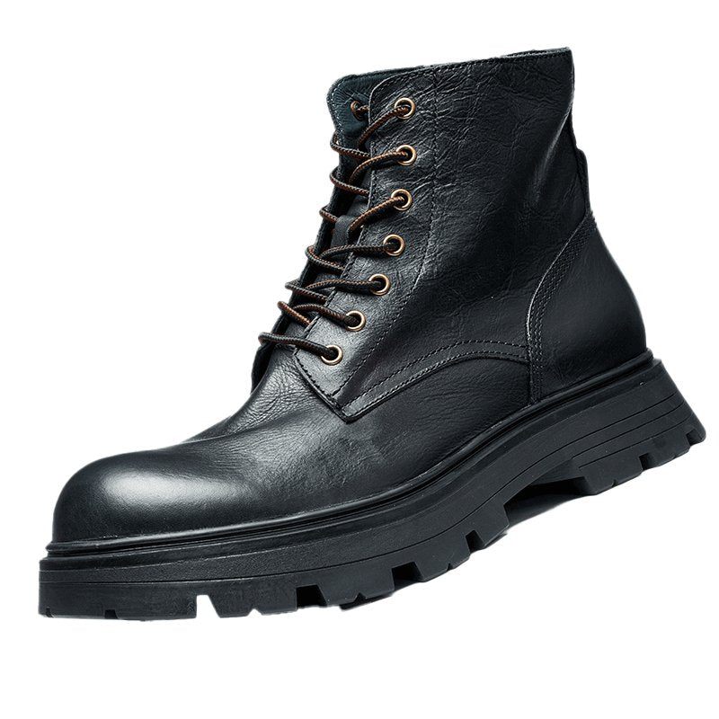 Botas Masculinas Chiques Com Bico Redondo E Cadarço - Preto