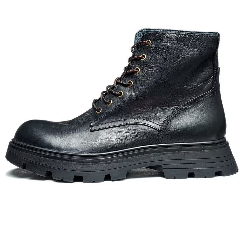 Botas Masculinas Chiques Com Bico Redondo E Cadarço - Preto