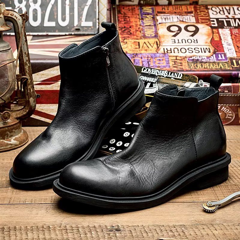 Botas Masculinas Chiques Com Cadarço - Preto