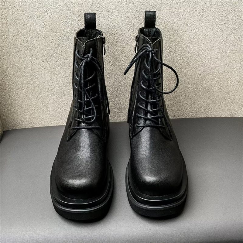 Botas Masculinas Chiques Com Cadarço Curtas Britânicas - Preto