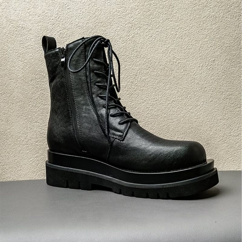 Botas Masculinas Chiques Com Cadarço Curtas Britânicas - Preto