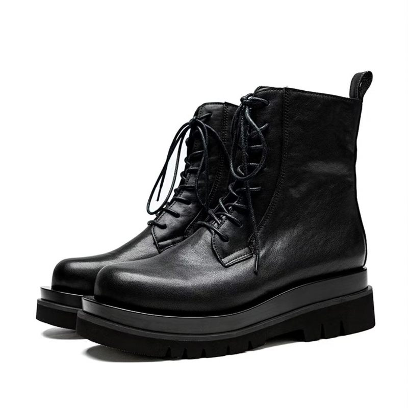 Botas Masculinas Chiques Com Cadarço Curtas Britânicas - Preto