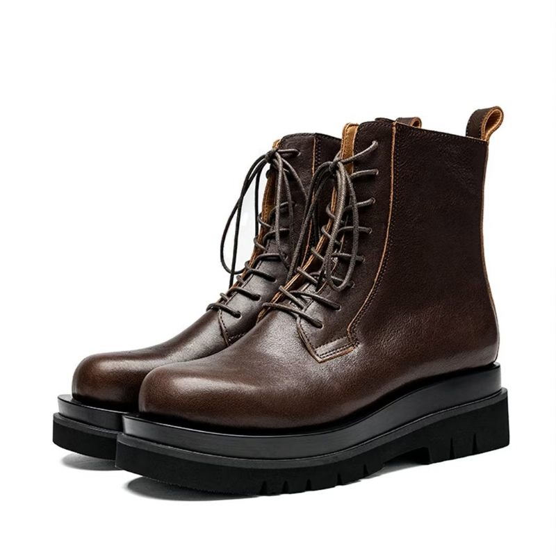 Botas Masculinas Chiques Com Cadarço Curtas Britânicas - Café