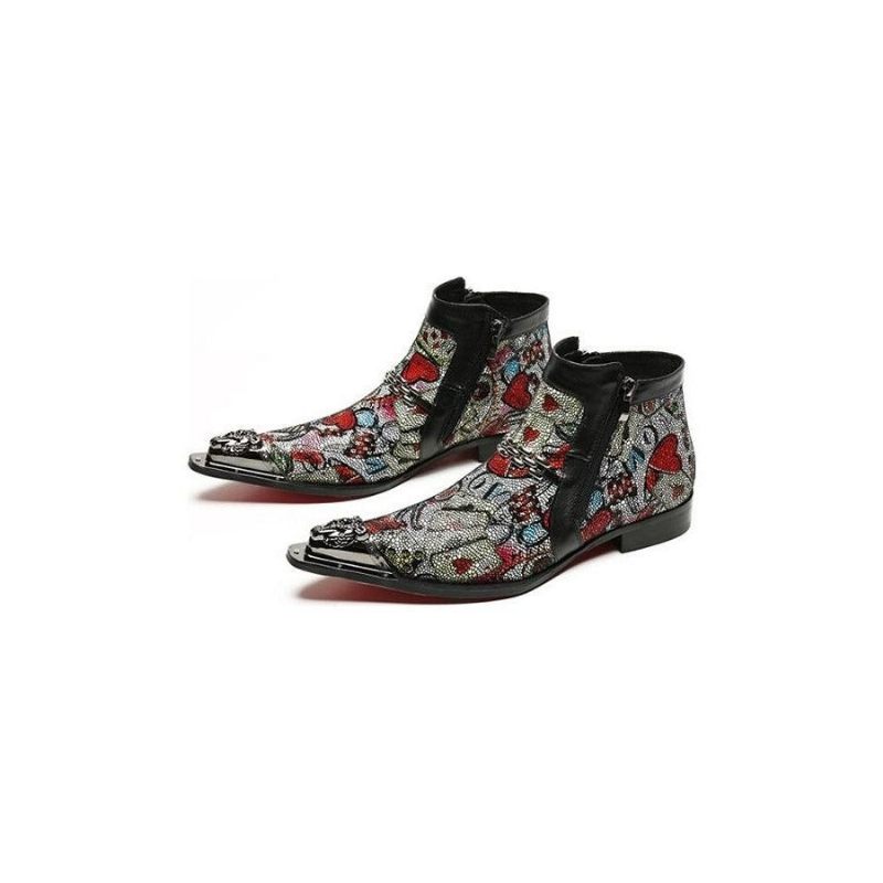 Botas Masculinas Chiques Com Ponta Metal Exótico Mocassins - Multicolorido