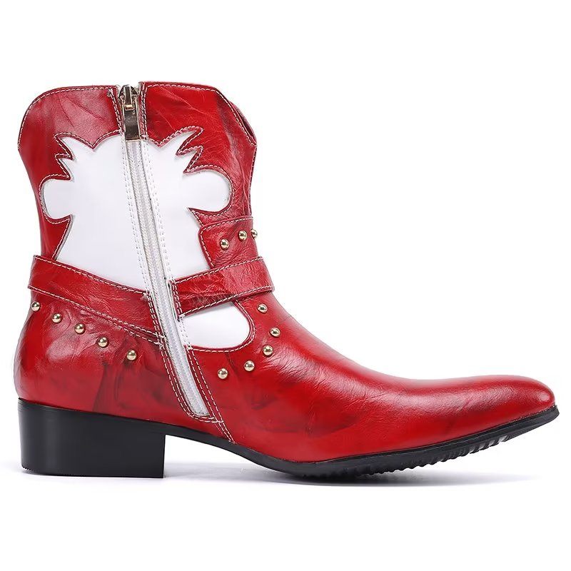 Botas Masculinas Chiques Com Zíper - Vermelho